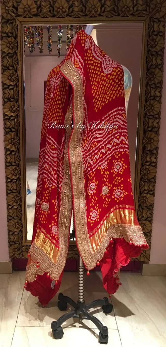 Beautiful Red Gajji Silk Odhna with Fine Hand Embroidery