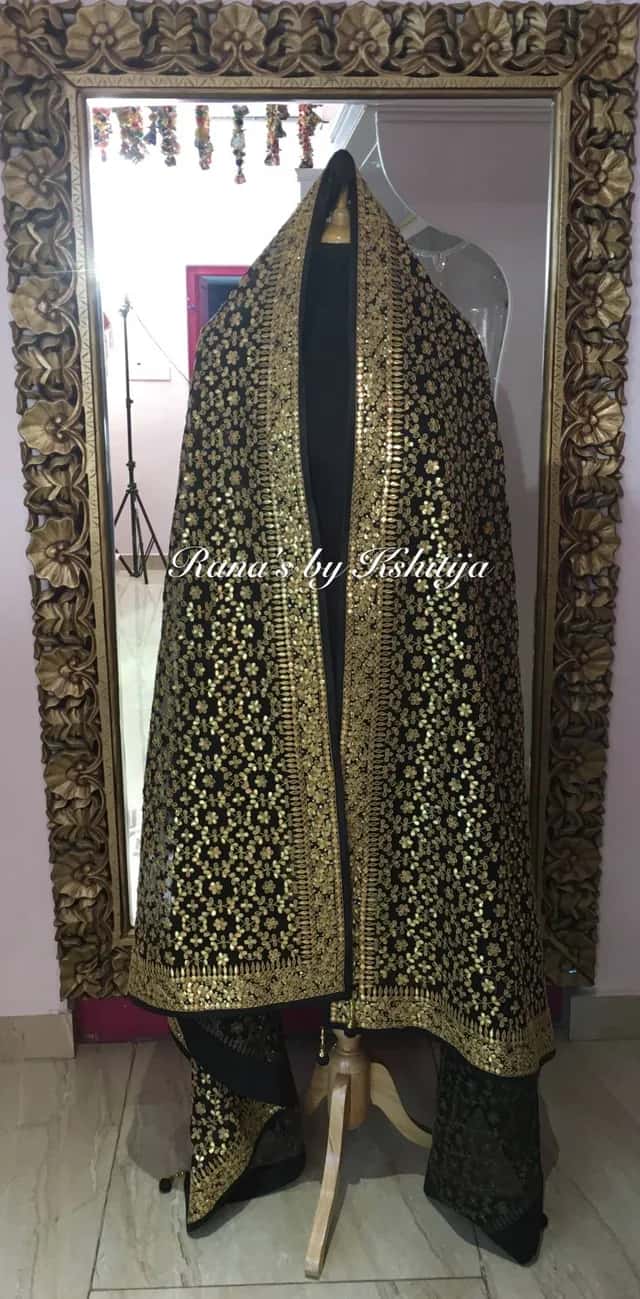 Black Handmade Gota Patti Jaal Dupatta - Image 1
