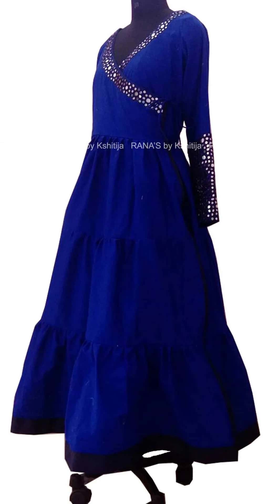 Blue Floor Length Mirror Worked Dress - Image 1