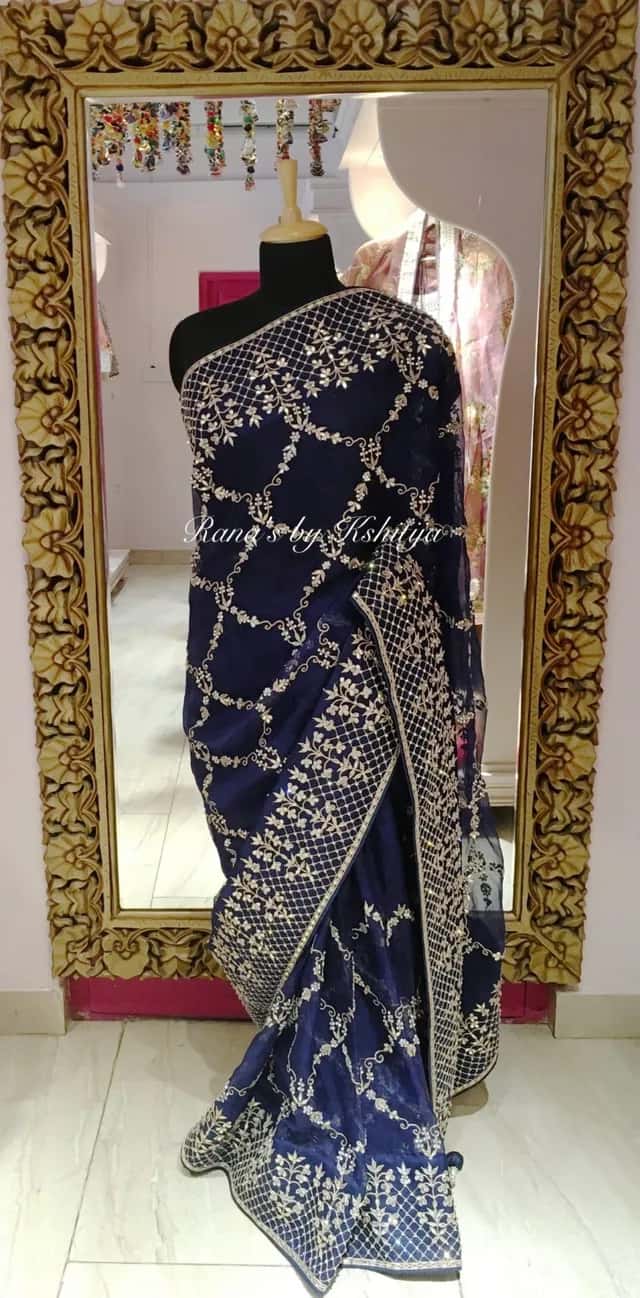 Designer Jaal Saree in Electric Blue - Image 1