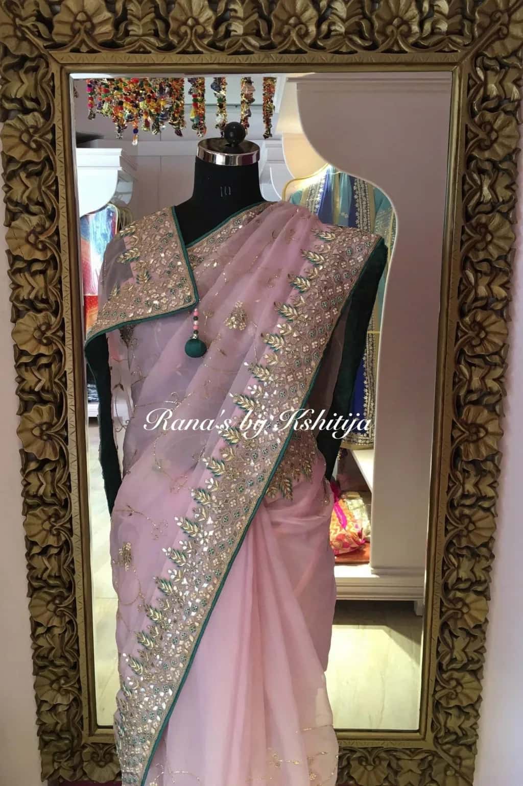 Designer Light Pink Jaal Pure Organza Saree - Image 1