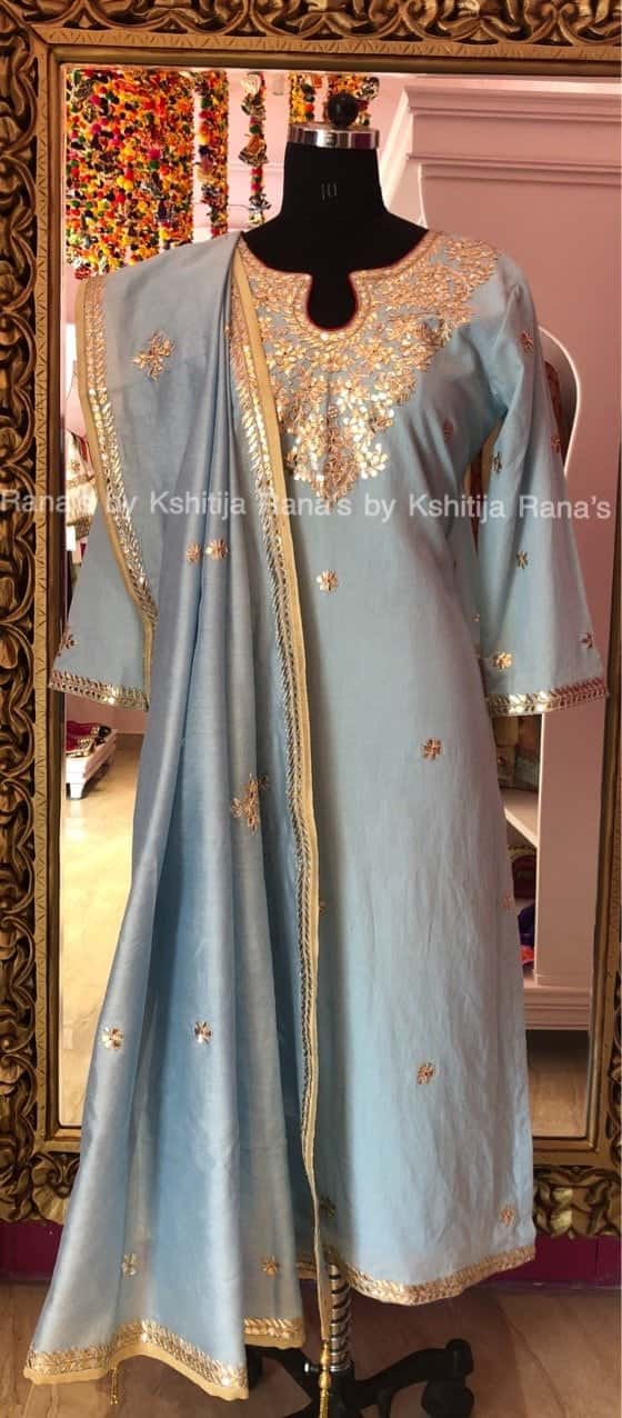 Fine Gota Worked Pastel Blue Salwar Suit - Image 1