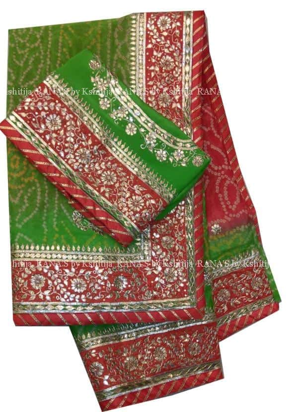 Green Orange Shaded Bandhej Saree - Image 1