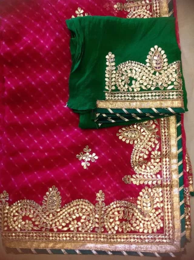 Leheriya Mothda Saree with Finest Gota Patti Handwork - Image 1