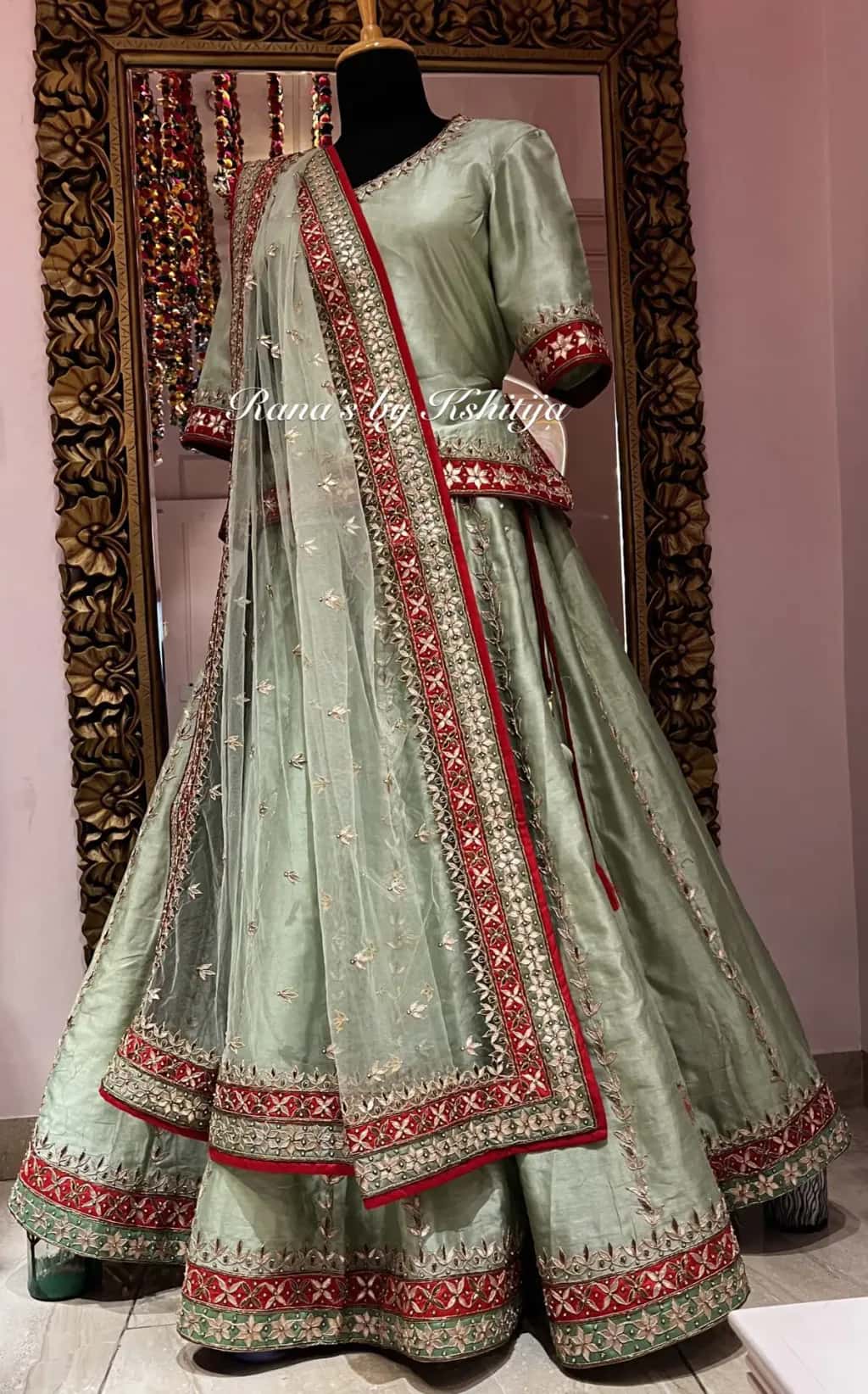 Olive Green Designer Flared Skirt Set - Image 1