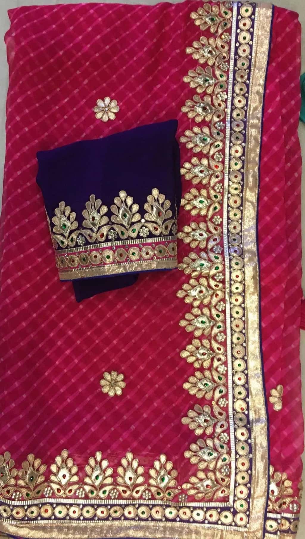 Pink Gota Patti Saree in Fine Handwork - Image 1