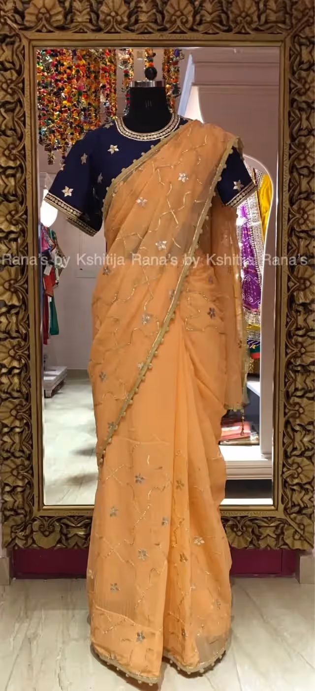 Platinum pure chiffon Gota jaal saree - Image 1