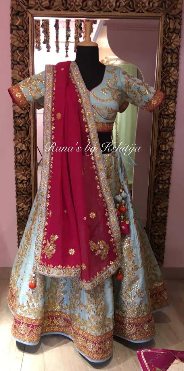Pretty Sky Blue Gota Patti Lehenga - Image 1