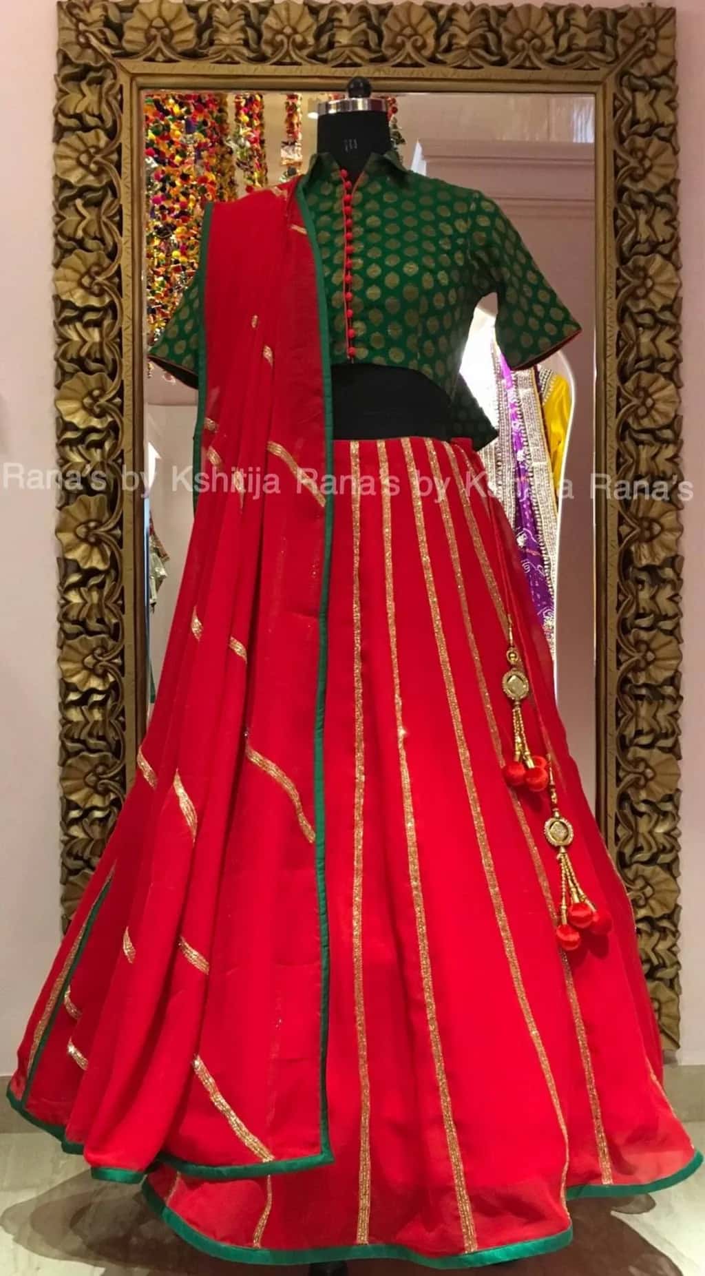 Radiant Red and Green Lehenga Set - Image 1