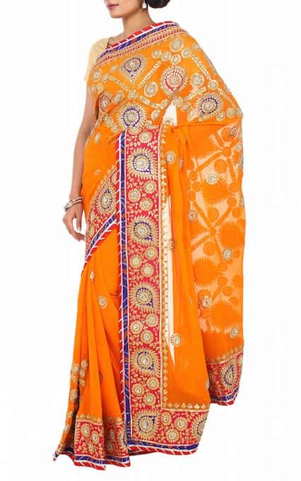 Tangy Orange Gota Work Saree - Image 1