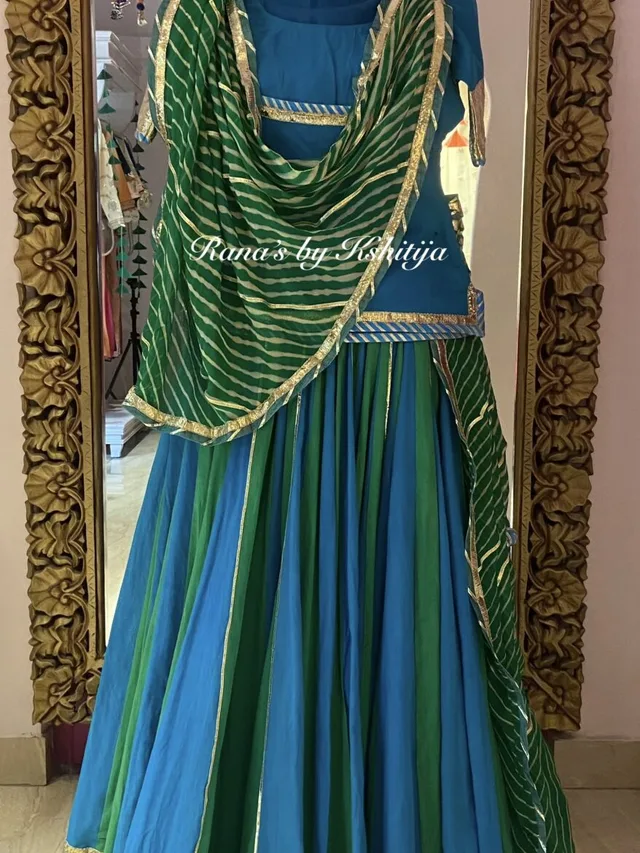 slim fit dress slacks Vibrant Blue Top & Light Green Bottom: Stand Out in Style – Kalas Couture  India main image 1