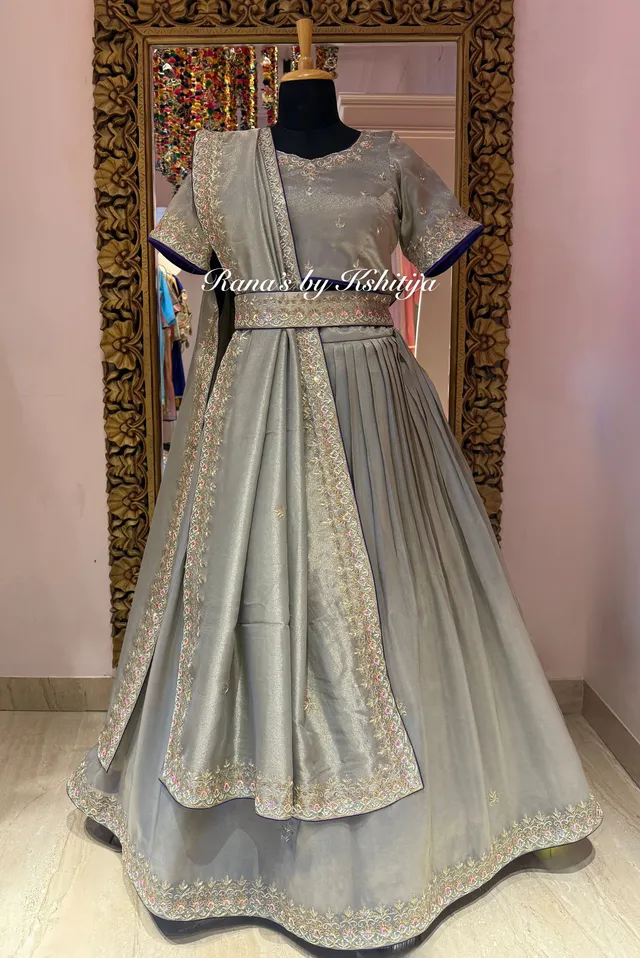 Handmade Stylish Silver Tissue Dress Set | Rana's by Kshitija