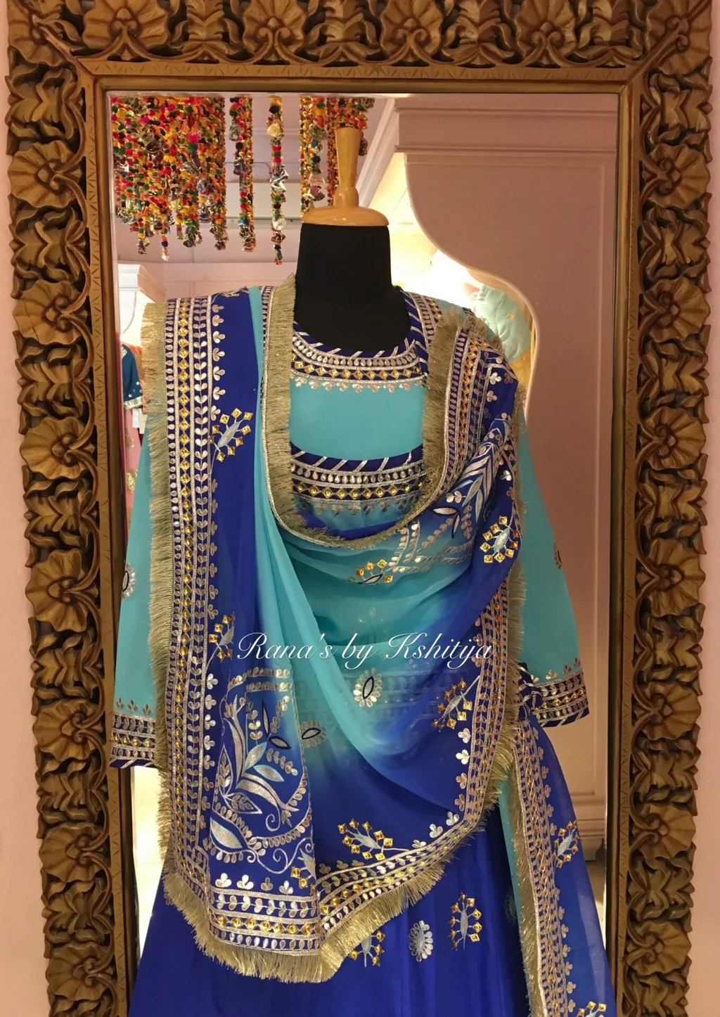 blue rajputi dress Elegance Rajputi Poshak in Peacock Blue with Broad Border Lafa Work