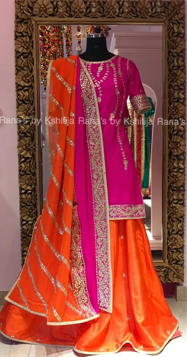 Peppy pink and orange plazzo Dress Set in Gota Work | Rana's by Kshitija