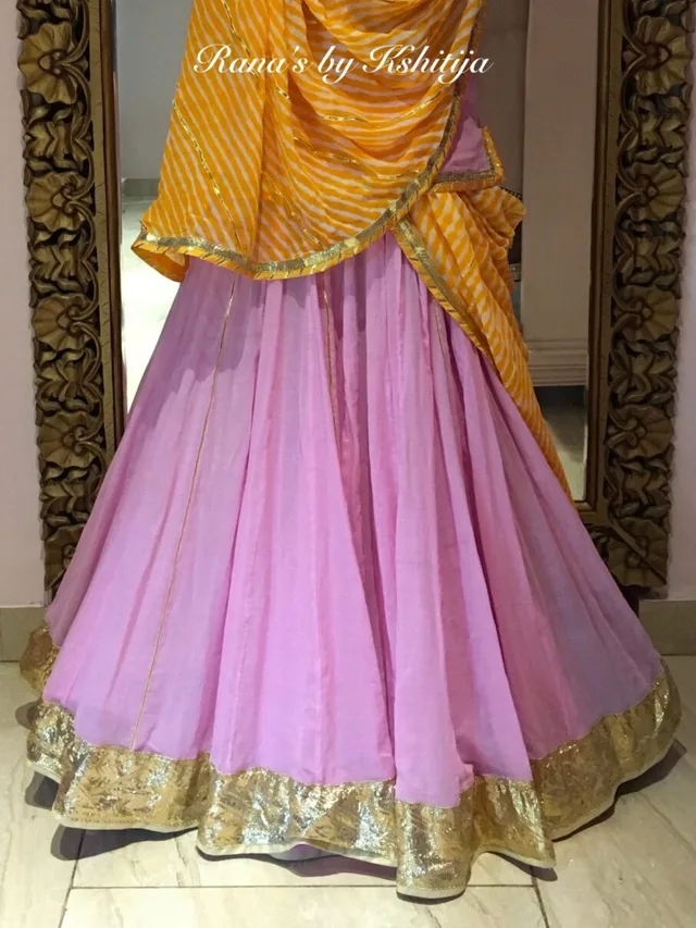 open lace back dress Yellow Dress With Pink Banarasi Border main image 1