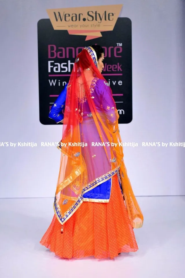 Royal Blue and Orange Kurta Skirt Style Dress thumbnail 3