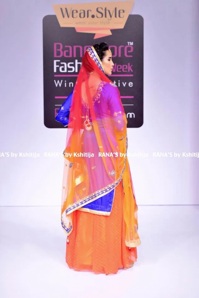 Royal Blue and Orange Kurta Skirt Style Dress thumbnail 4