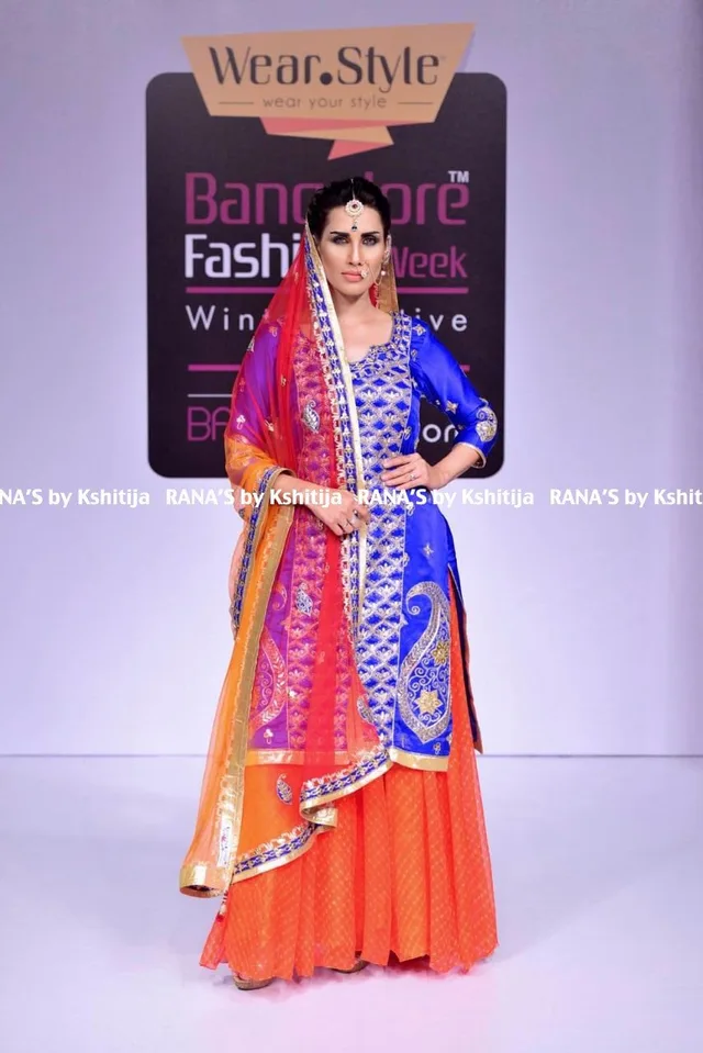Royal Blue and Orange Kurta Skirt Style Dress thumbnail 6