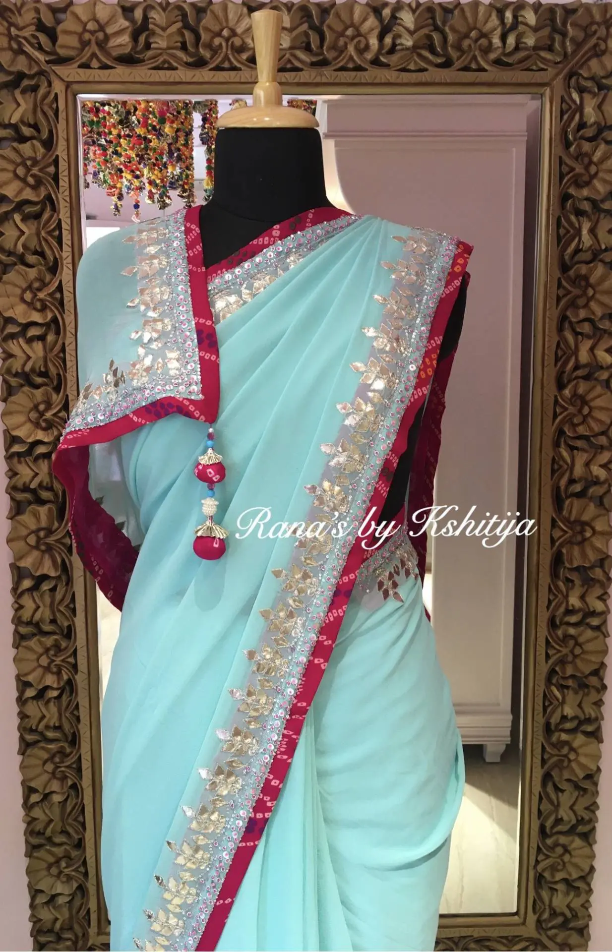 Georgette Pink and Blue Lycra Pallu Embroidered Designer Saree at Rs 675 in  Surat